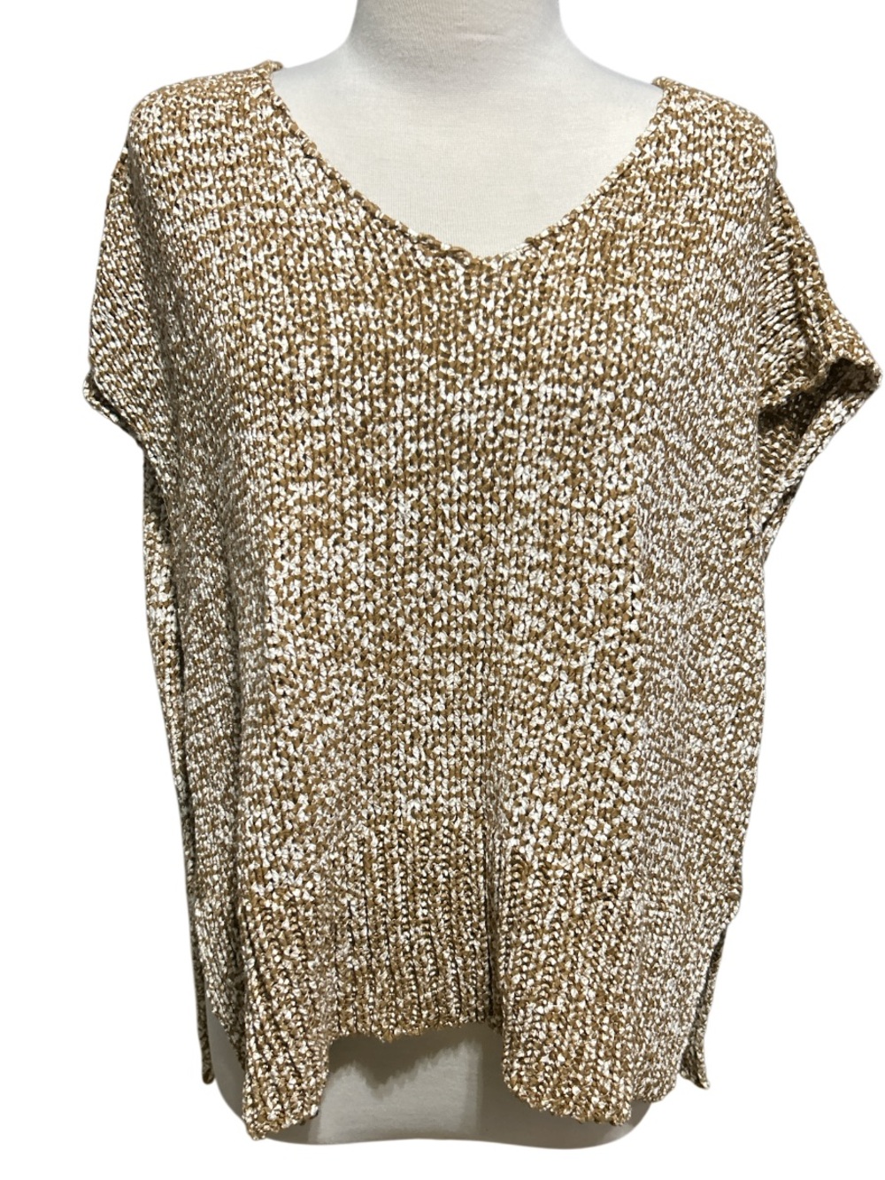 Lafayette 148 New York maple multi V neck open-stitch sweater P/S
